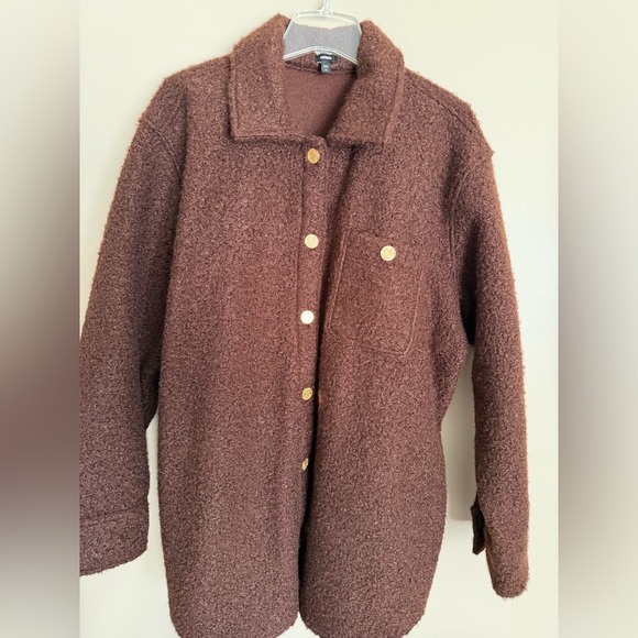 Express Dark Brown Teddy Jacket with Gold Buttons - Picture 8 of 11